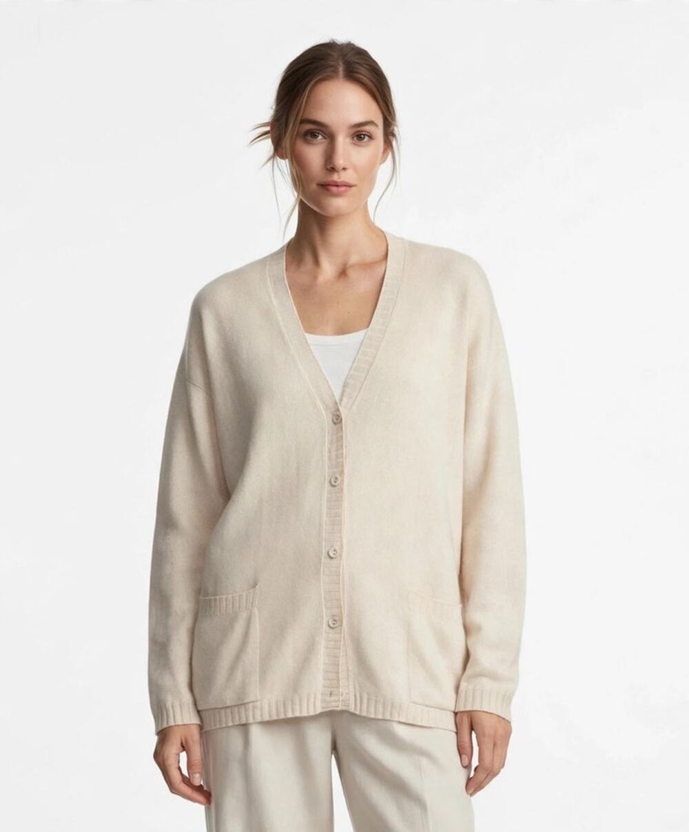 Bruno Cucinelli Womens Cashmere Cardigan Oatmeal V-Neck Pockets Vintage Size XL